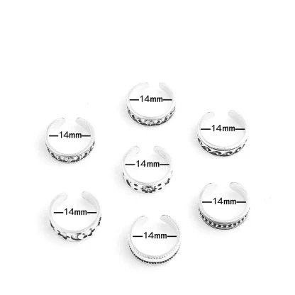 Carved Toe Rings with Star and Moon Design - Image 7