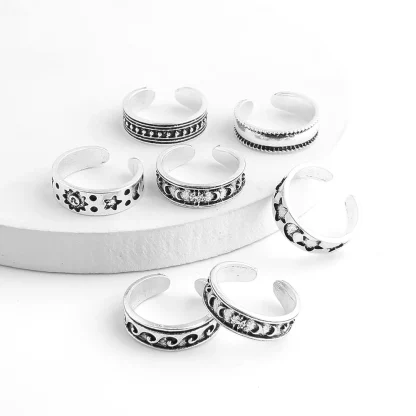 Carved Toe Rings with Star and Moon Design - Image 6