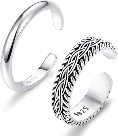 Open Band Toe Ring with Carve Design - Image 6