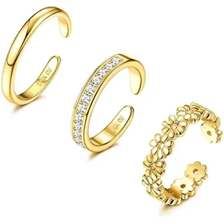 Women's 3 Pieces Toe Ring with Gold Color