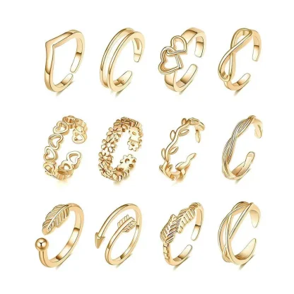 12 Pieces Toe Rings with Geometric Design - Image 2