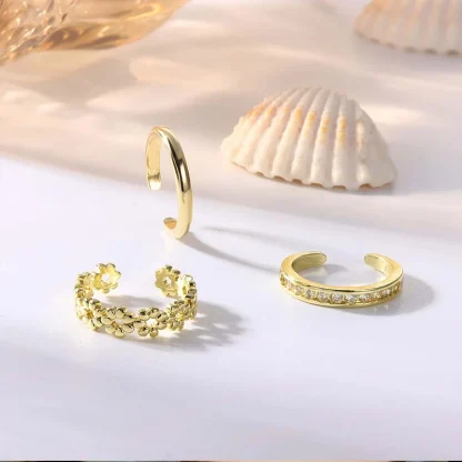 Women's 3 Pieces Toe Ring with Gold Color - Image 4