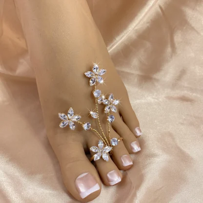 Double Toe Ring with Luxurious Floral Design