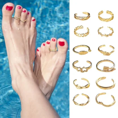 Chic 12 Pieces Toe Rings with Open Band - Image 2