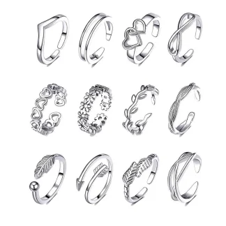 12 Pieces Toe Rings with Geometric Design