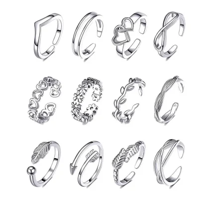 12 Pieces Toe Rings with Geometric Design