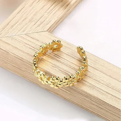 Open Band Toe Ring with Floral Design